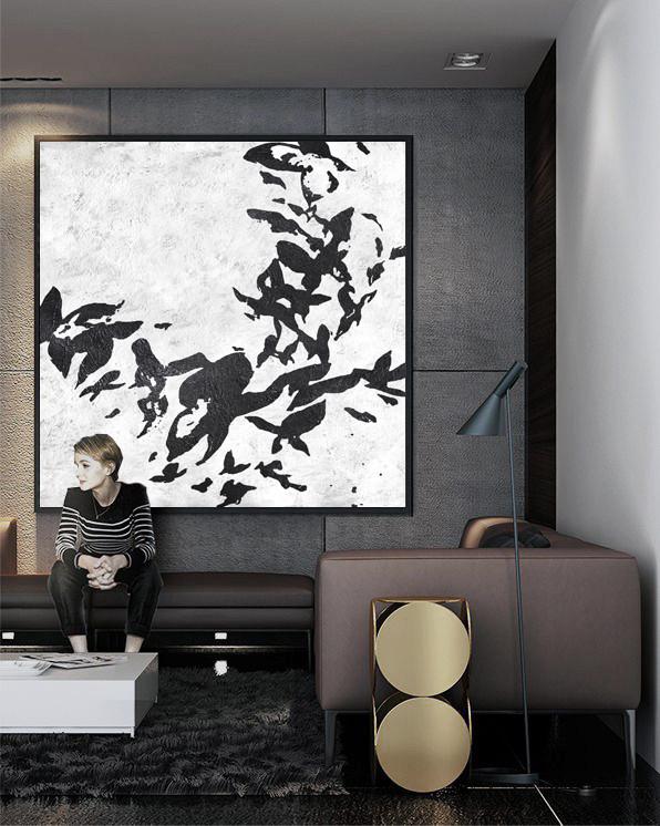 Minimal Black and White Painting #MN8A - Click Image to Close